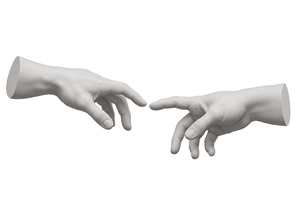 Illustration 3D : deux mains sculptées qui se rejoignent